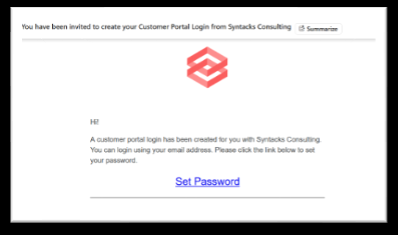 Invitation email with Set Password button