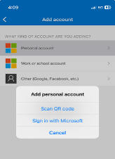 Microsoft Authenticator — account type selection screen